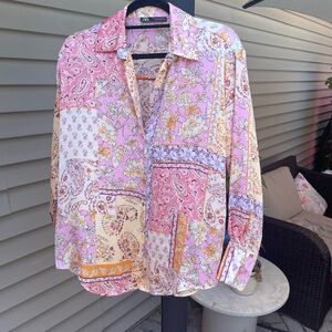 Zara Pink and Orange Floral Shirt